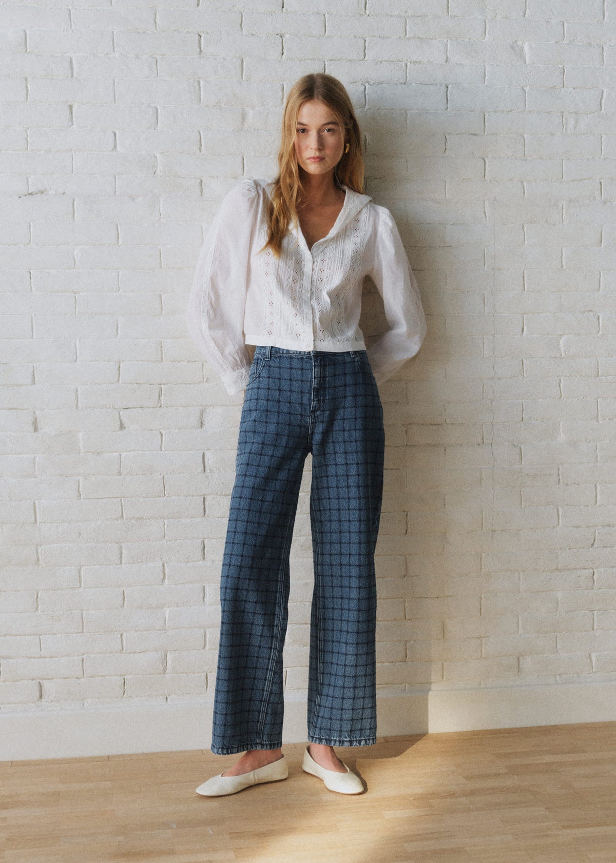 Pantalon Le 90's - Sézane x Sea NY - Broderie Marine Fond Denim