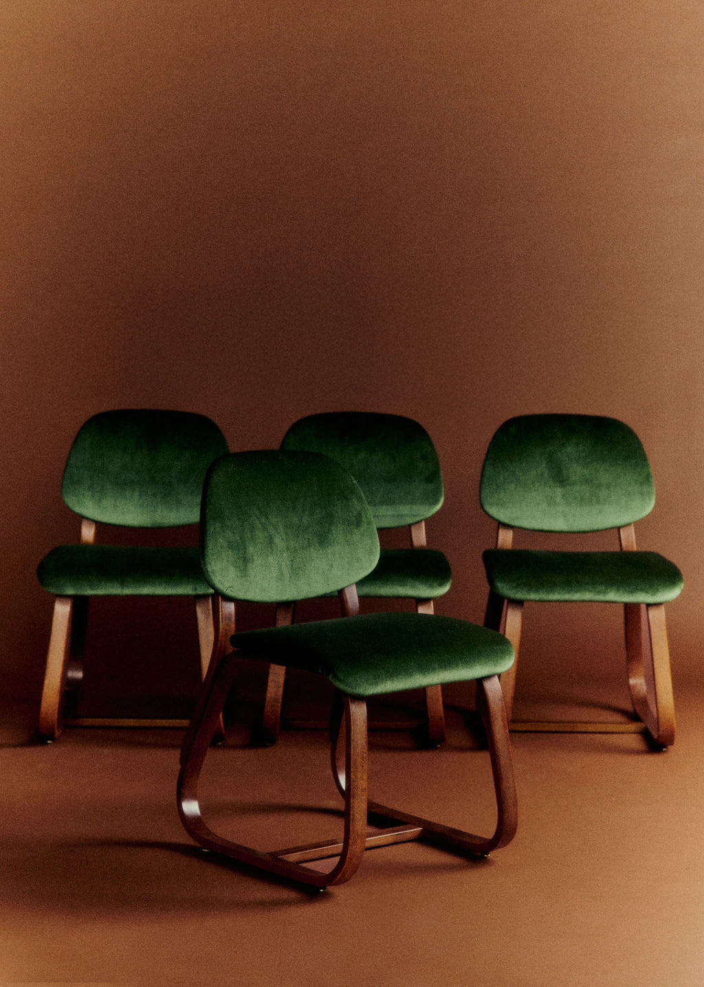 Lot de 4 chaises vintage velours vertes - Velours