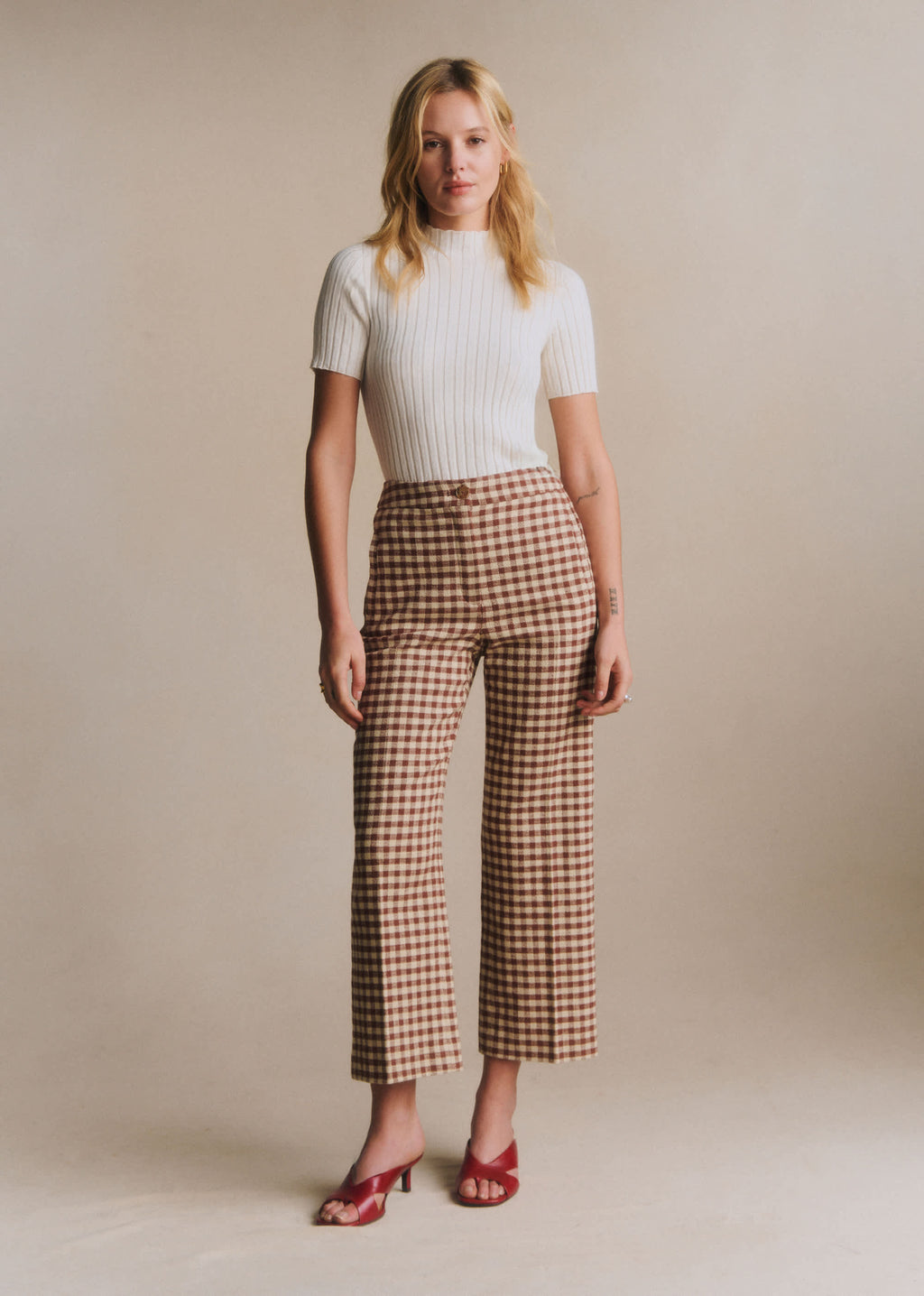 Pantalon Martin Crop - Vichy Marron Ecru