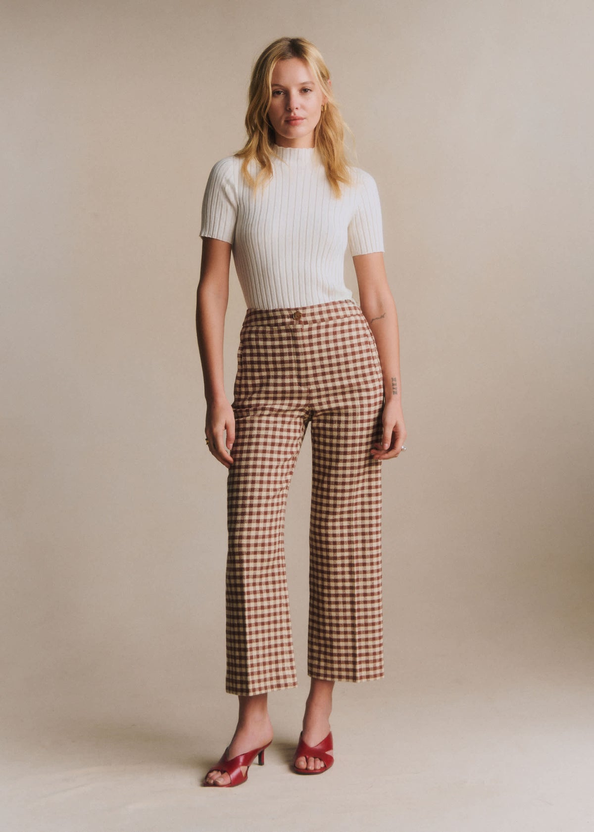Pantalon Martin Crop - Vichy Marron Ecru
