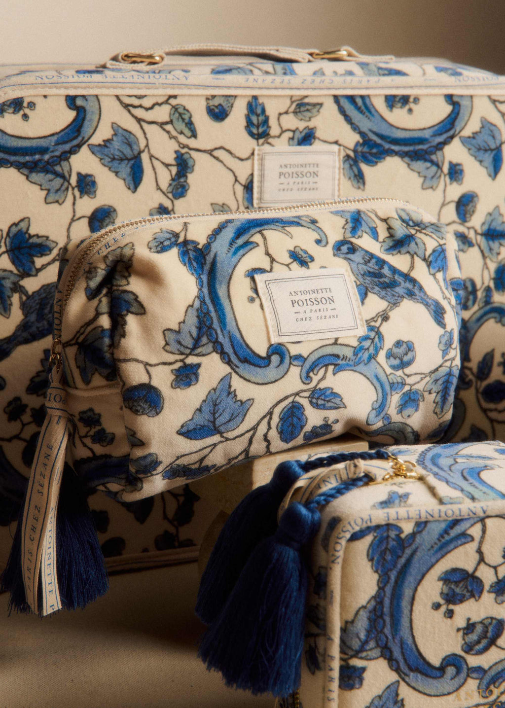 Trousse de beauté - Sézane x Antoinette Poisson - Imprimé Oiseaux Bleus