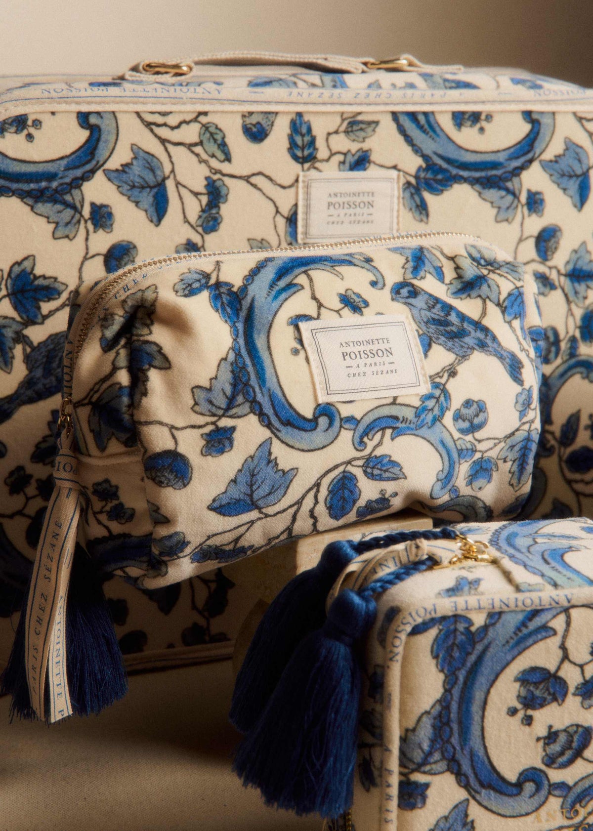Trousse de beauté - Sézane x Antoinette Poisson - Imprimé Oiseaux Bleus