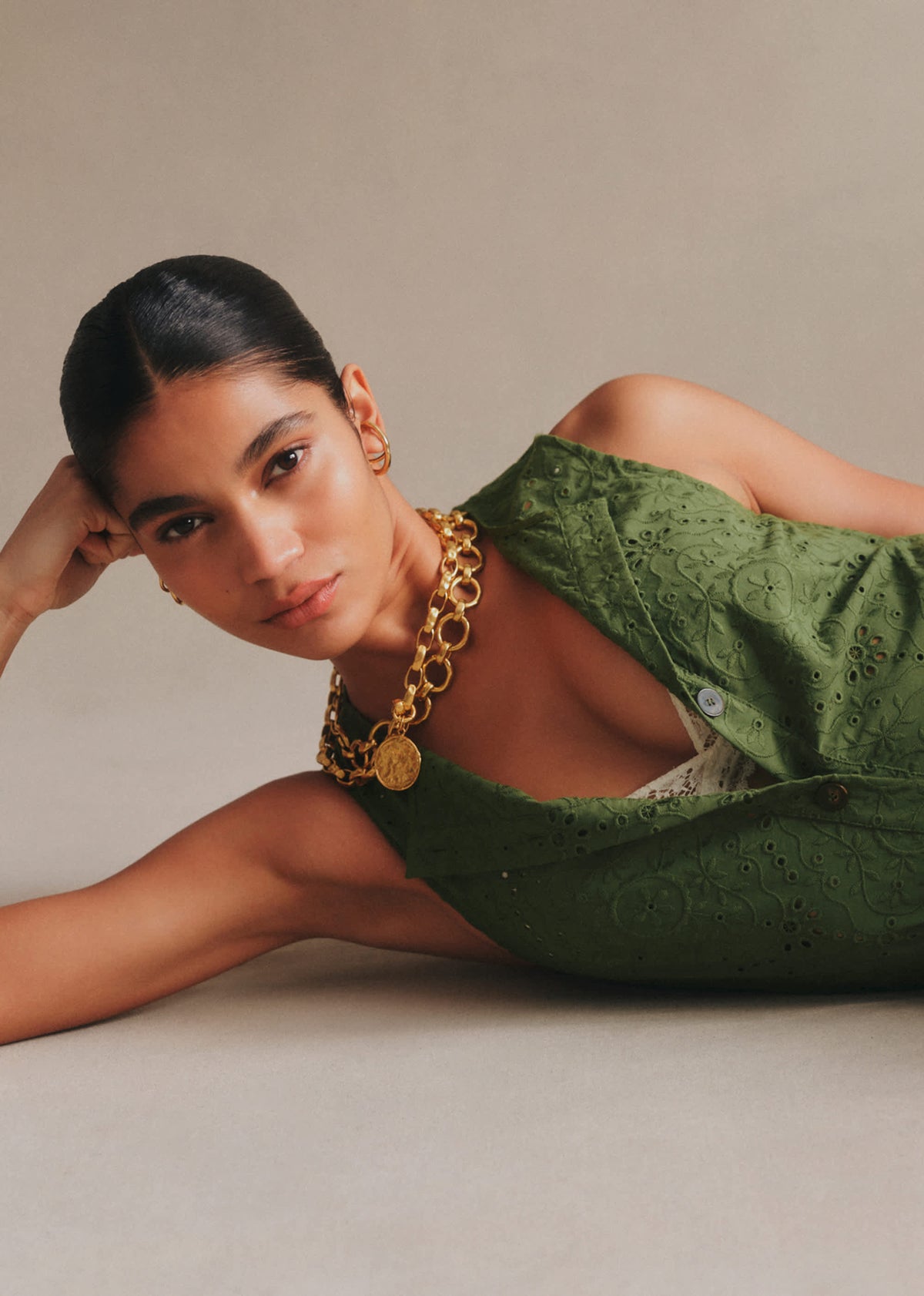 Blouse Roni - Broderie Unie Vert d'Éte