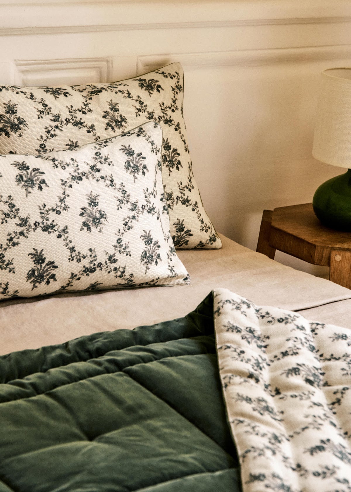 Sofa Cover - Croisillons Bleu - Velours Céladon Foncé