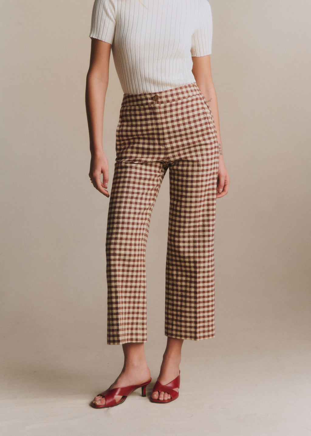 Pantalon Martin Crop - Vichy Marron Ecru