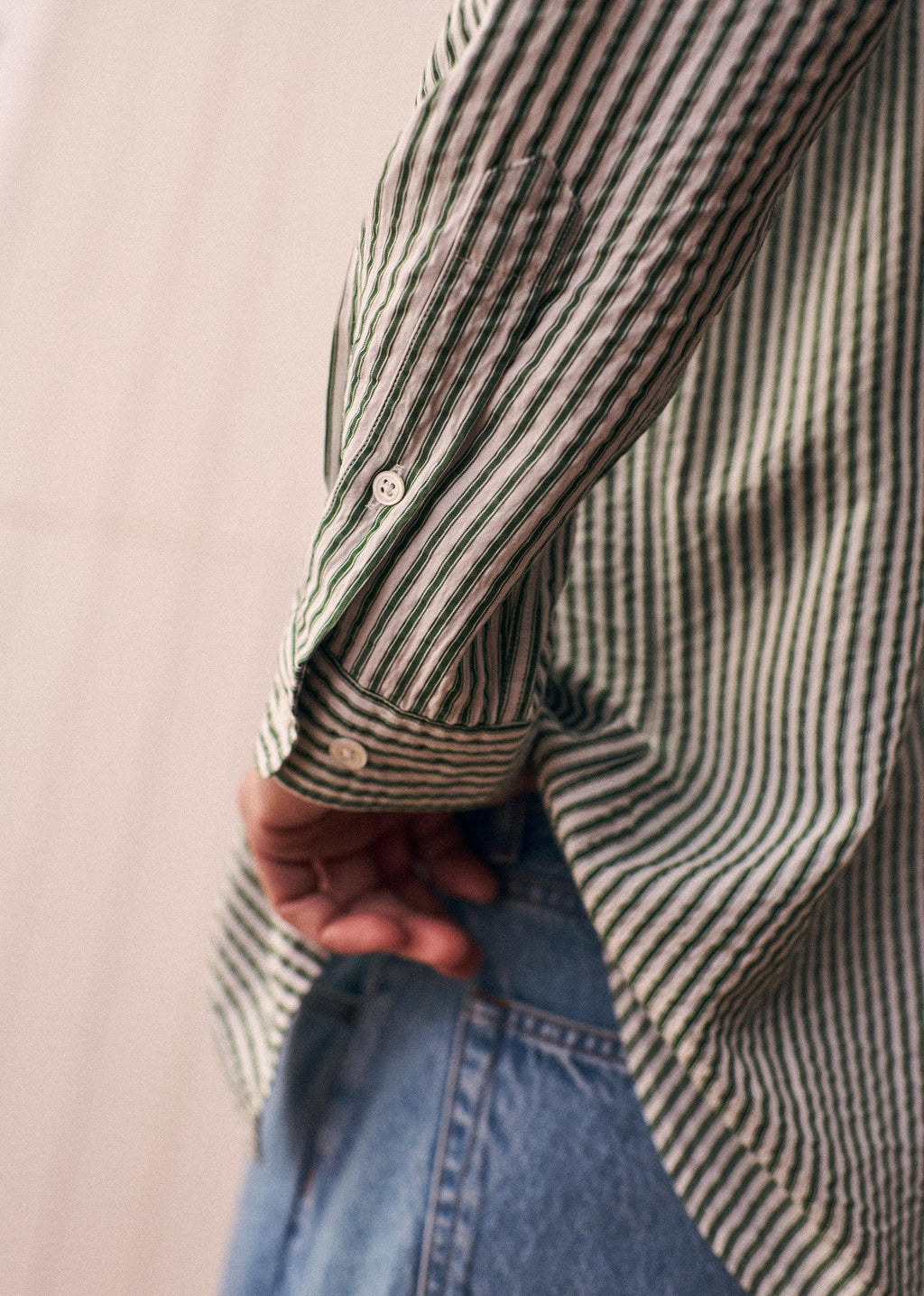 Chemise Charlie Seersucker - Blanc Rayures Vertes