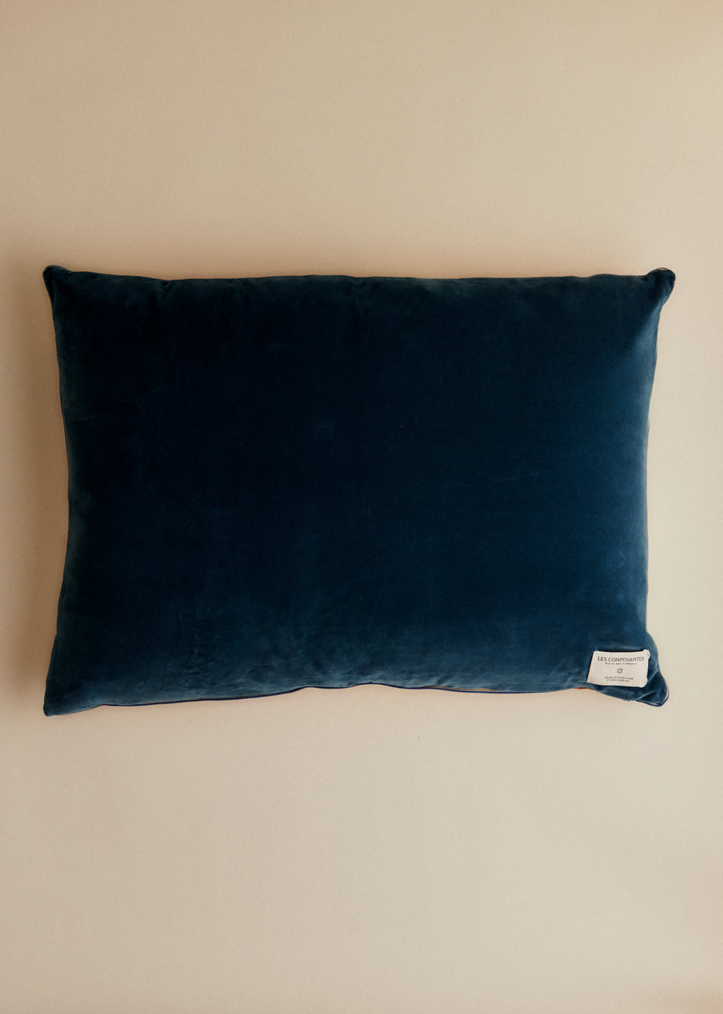 Coussin vintage velours bleu - Très grand modèle - Imprimé Branches Multico