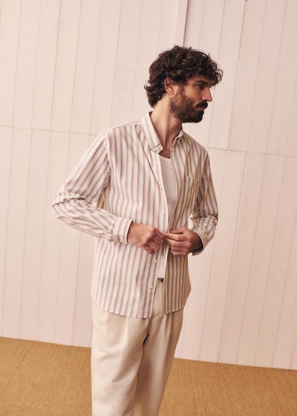 Chemise Charlie Seersucker - Blanc Rayures Rose / Vert