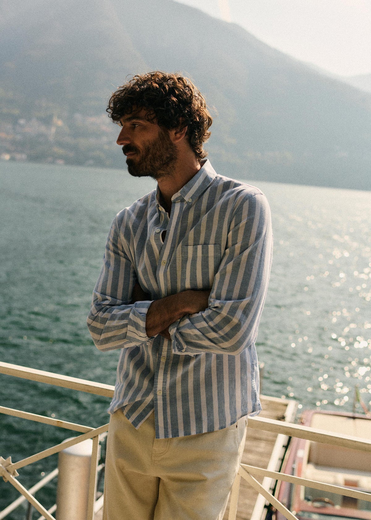 Chemise Charlie Coton Lin - Larges Rayures Bleu / Blanc