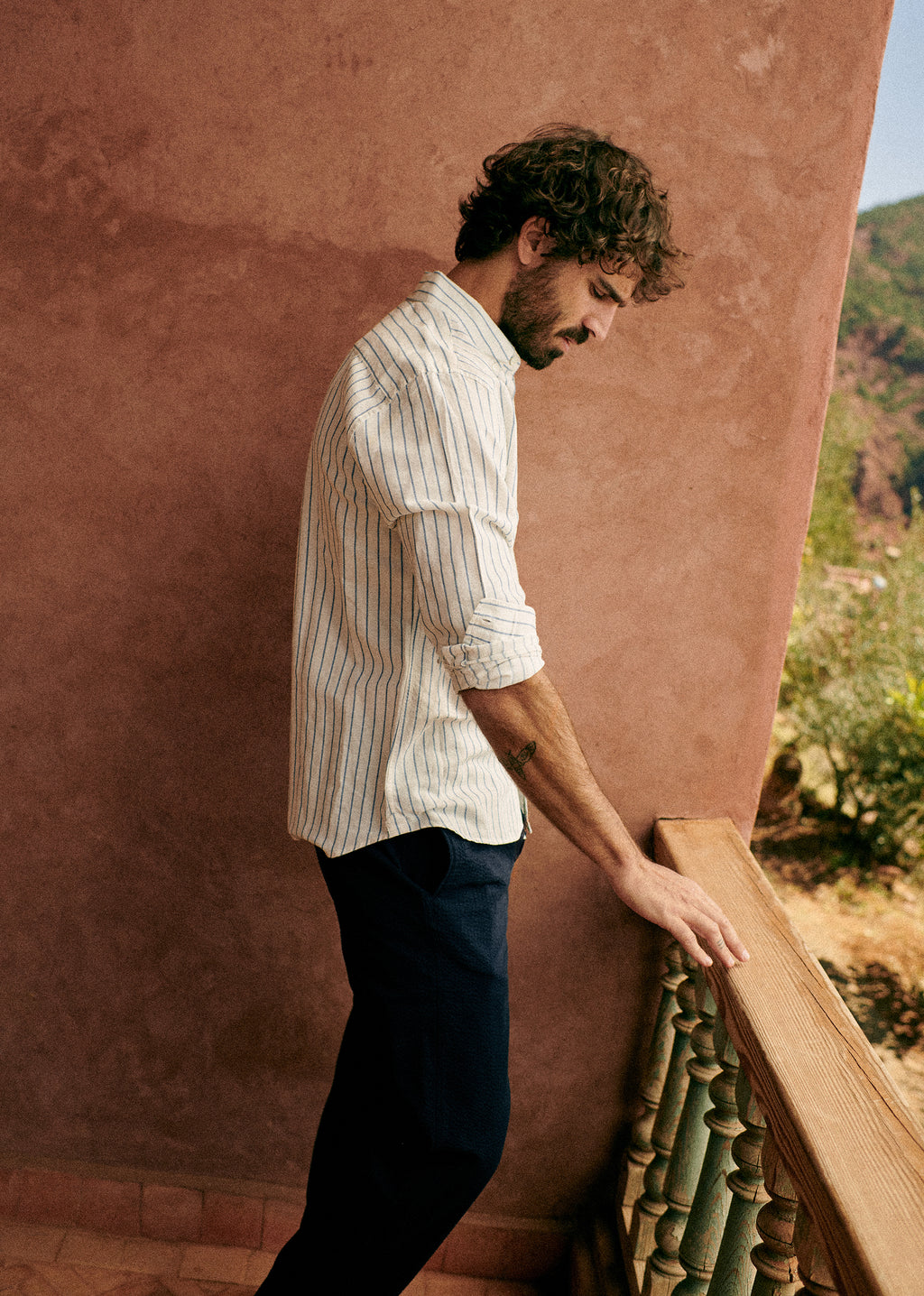 Chemise Charlie Coton Lin - Blanc Rayures Bleues