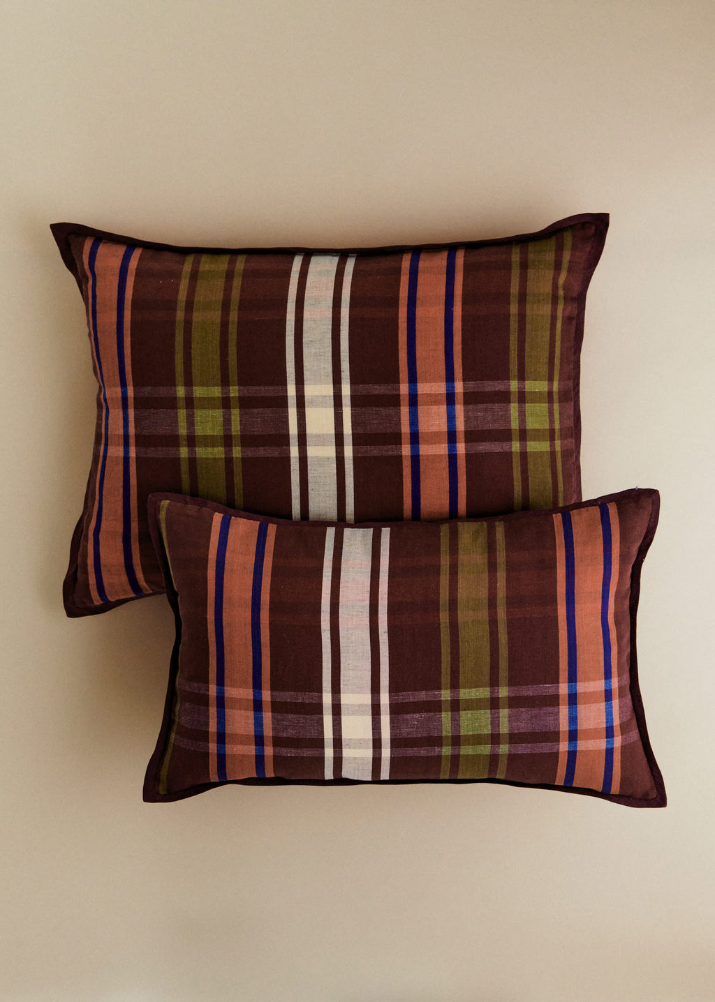 Coussin Tissé - Grand modèle - Carreaux Chocolat et Blush