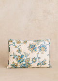 Coussin vintage velours bleu - Très grand modèle - Imprimé feuillage bleu