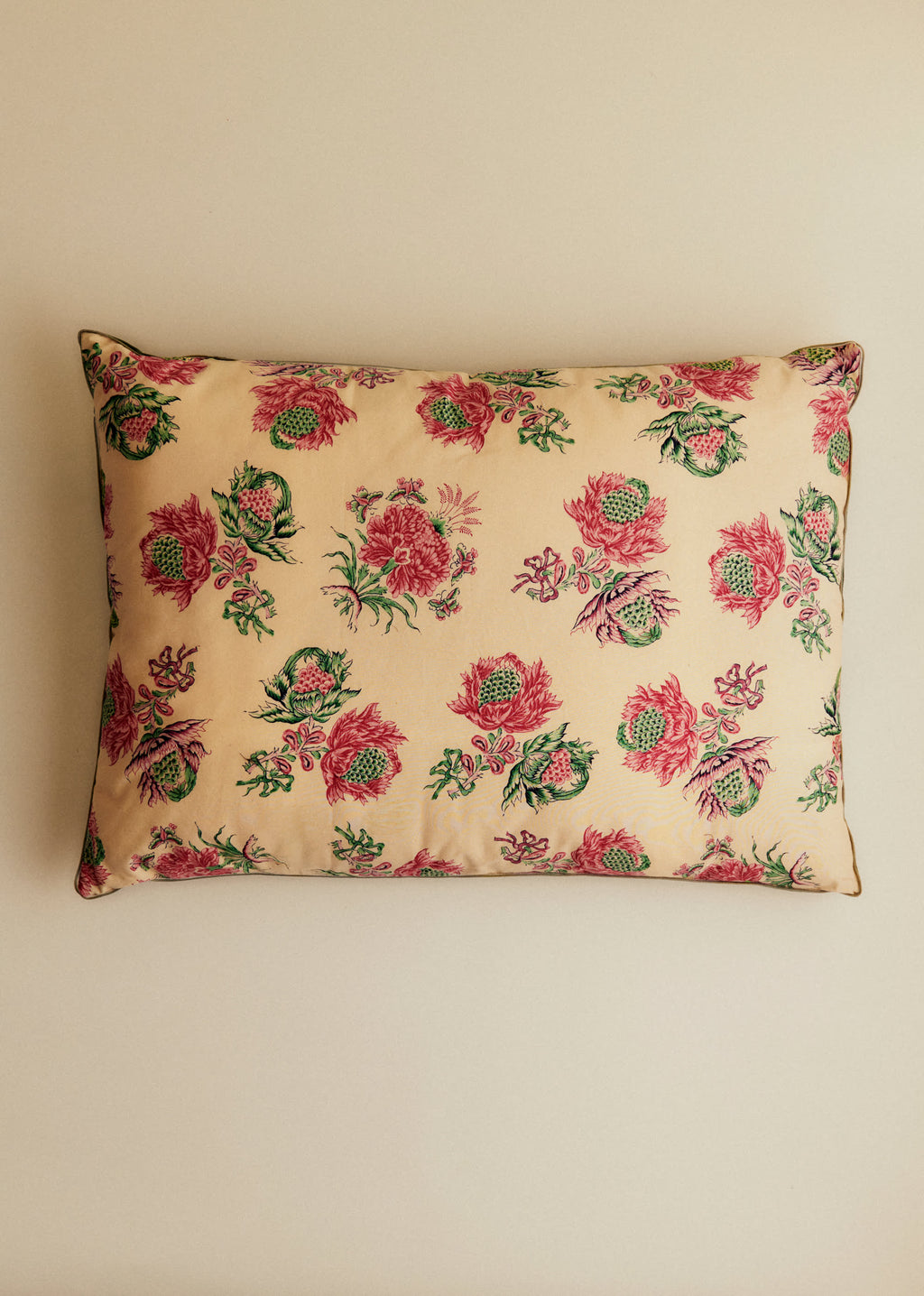 Coussin vintage velours céladon foncé - Très grand modèle - Imprimé Fleurs de Chardon