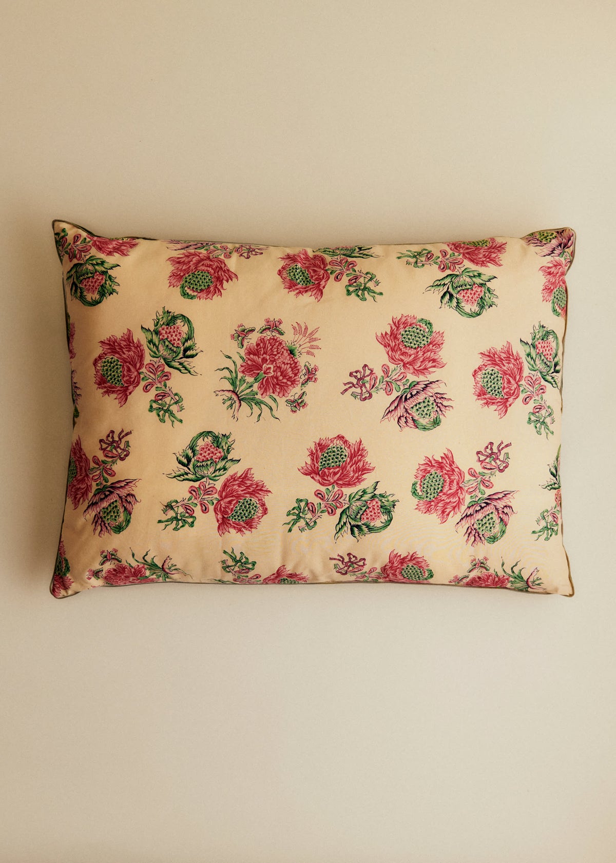 Coussin vintage velours céladon foncé - Très grand modèle - Imprimé Fleurs de Chardon