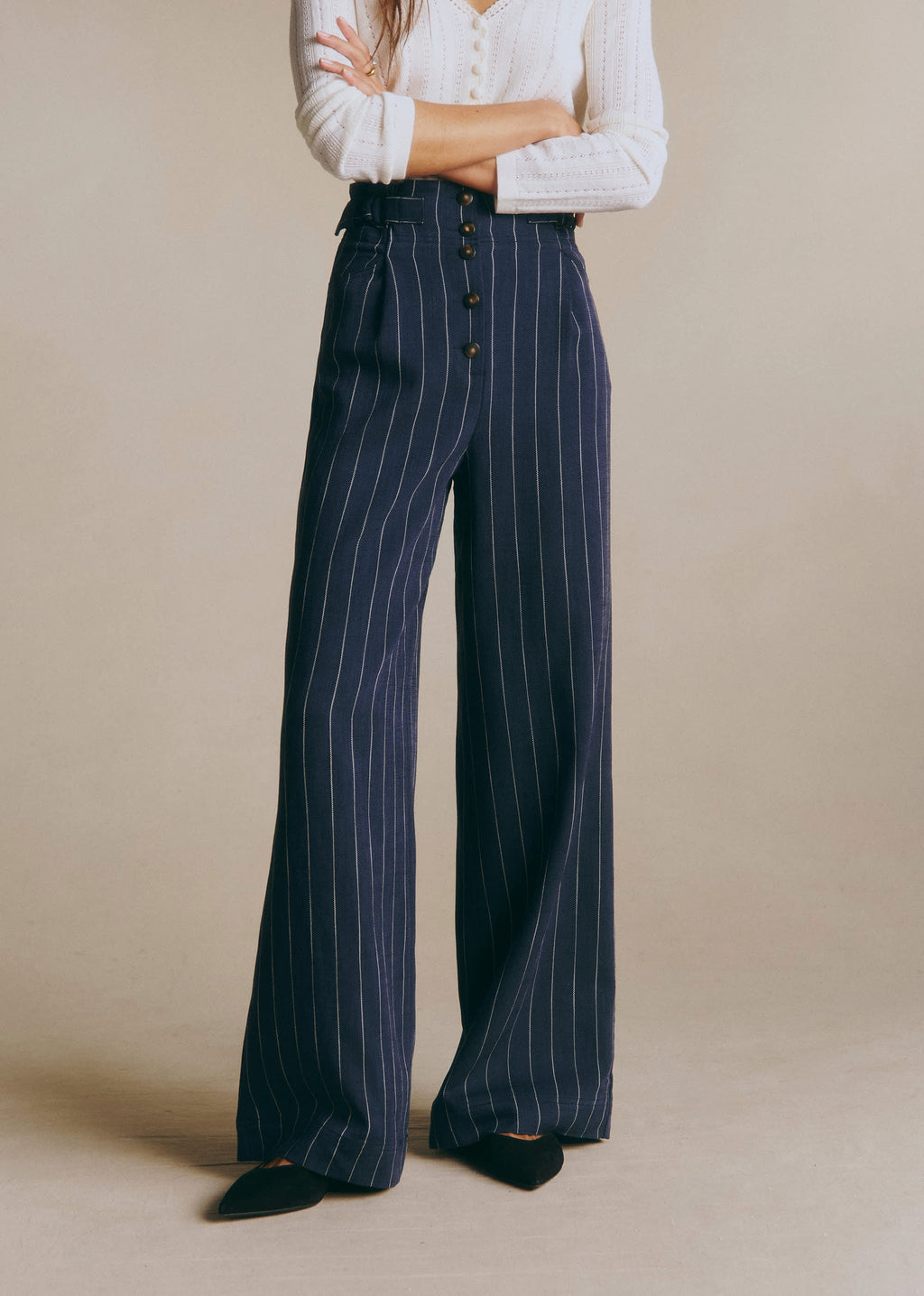 Pantalon Elijah - Rayures Ecru fond marine