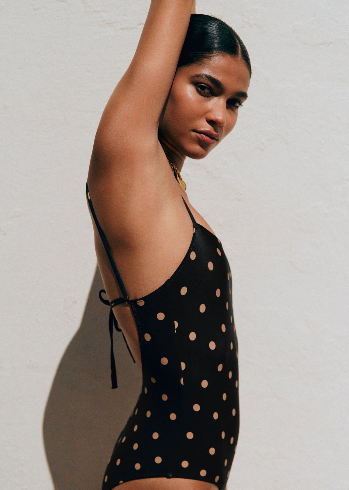 Maillot de bain Solara - Pois Beige Fond Noir