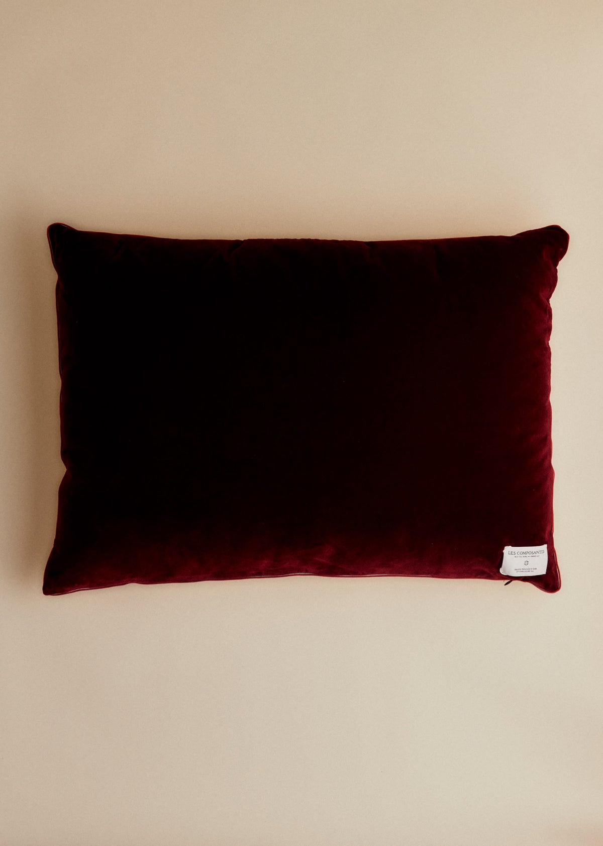 Coussin vintage velours bordeaux - Très grand modèle - Imprimé Champêtre
