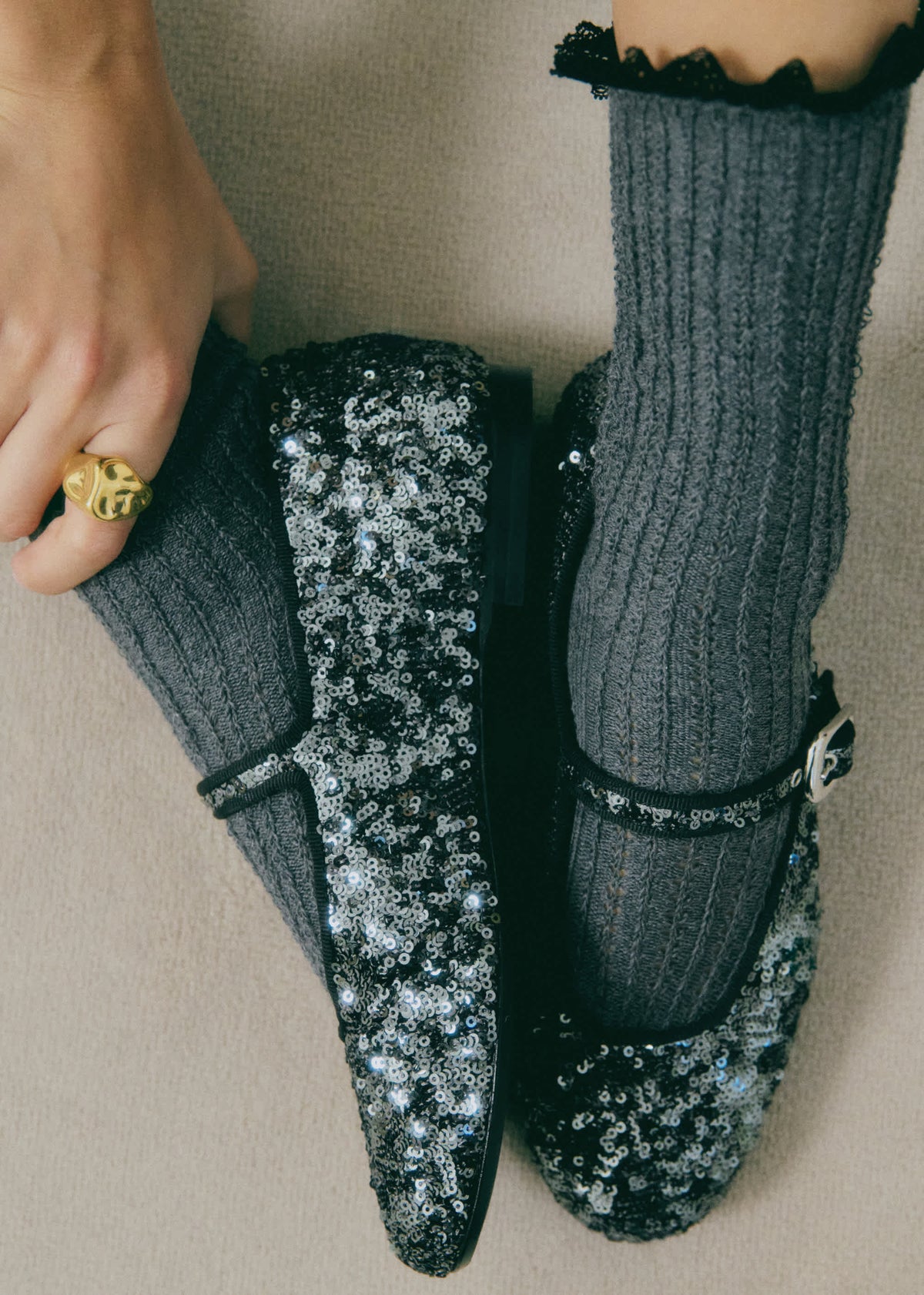 Chaussettes Elena Haute - Gris Chiné