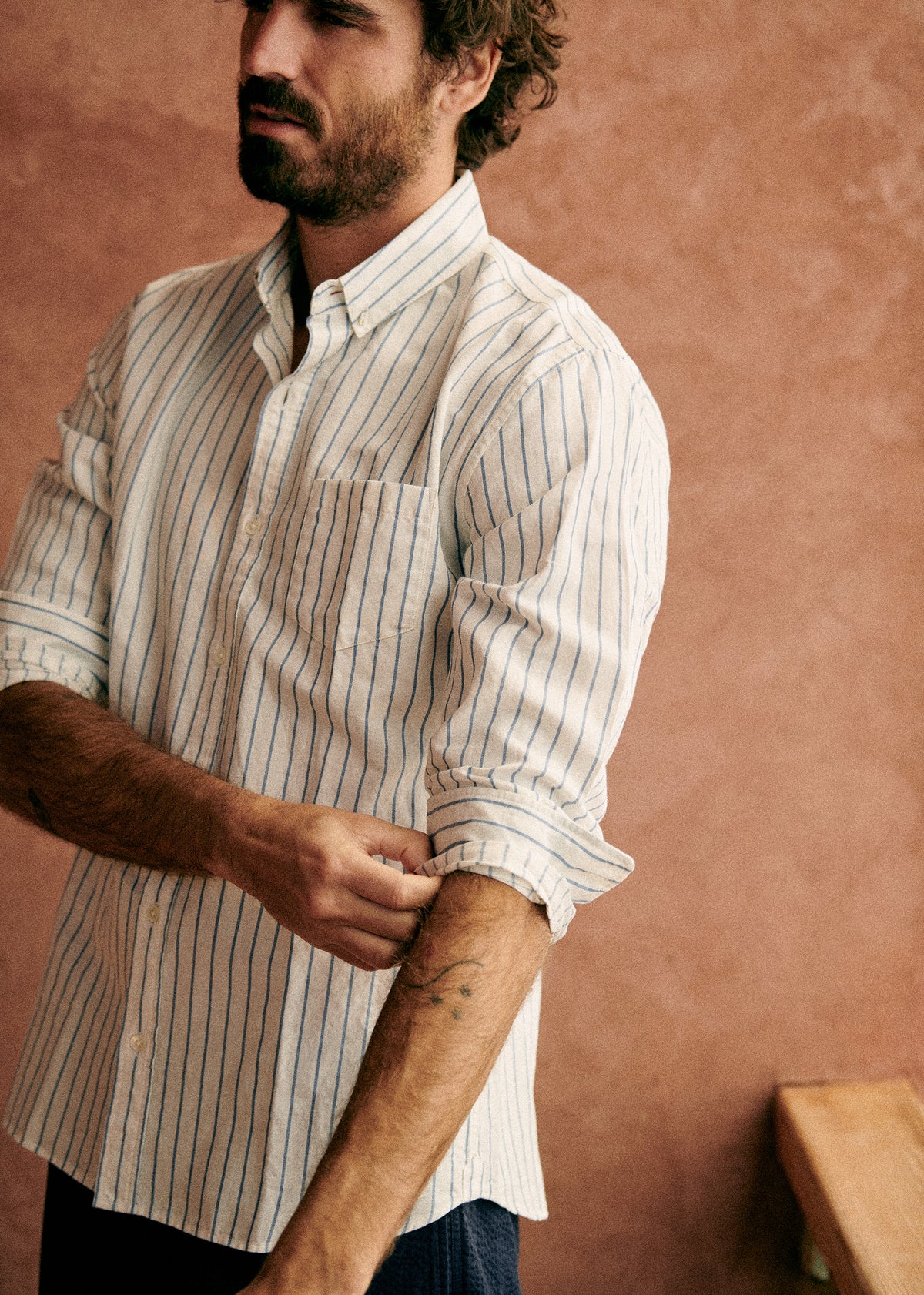 Chemise Charlie Coton Lin - Blanc Rayures Bleues