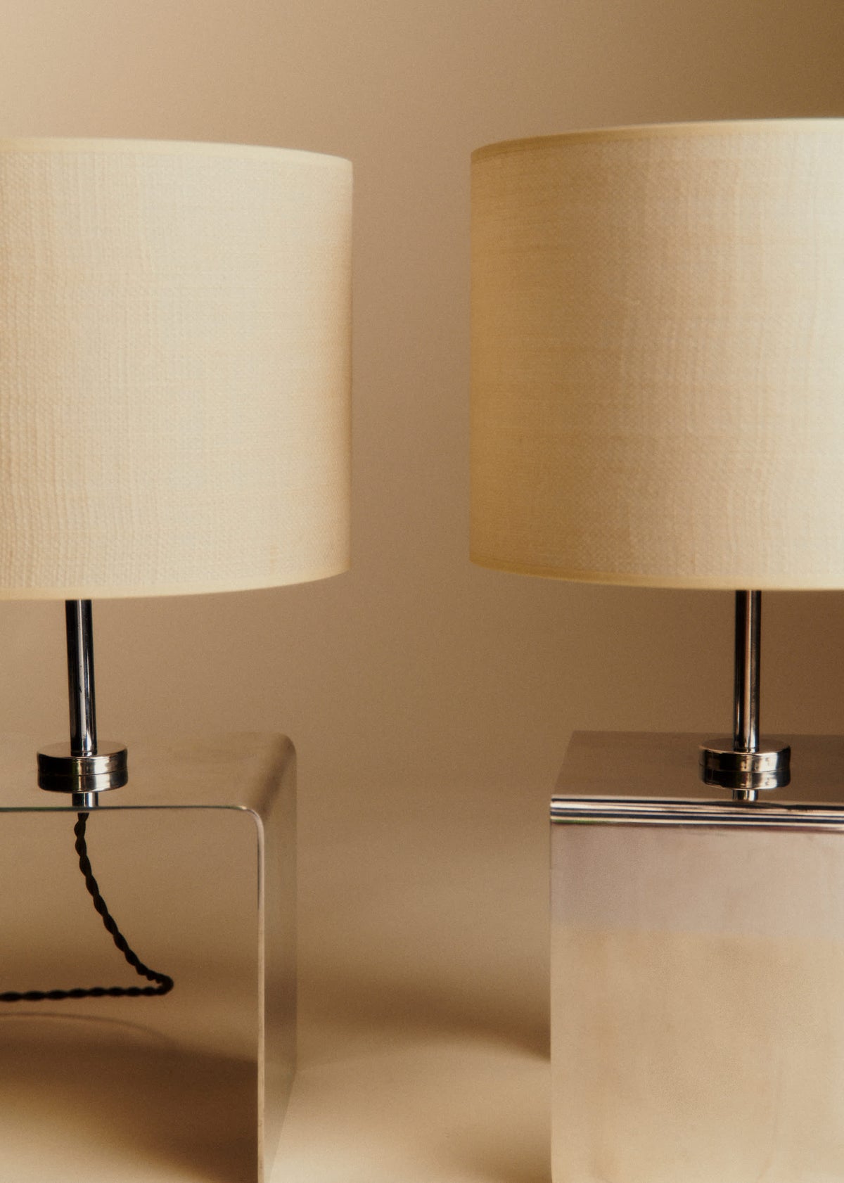Paire de lampes à poser cubique vintage chromé - Chrome