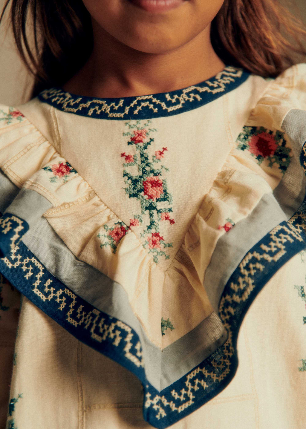 Robe Francyna - Petit Sézane x Baziszt - Patchwork Bico Ecru Bleu