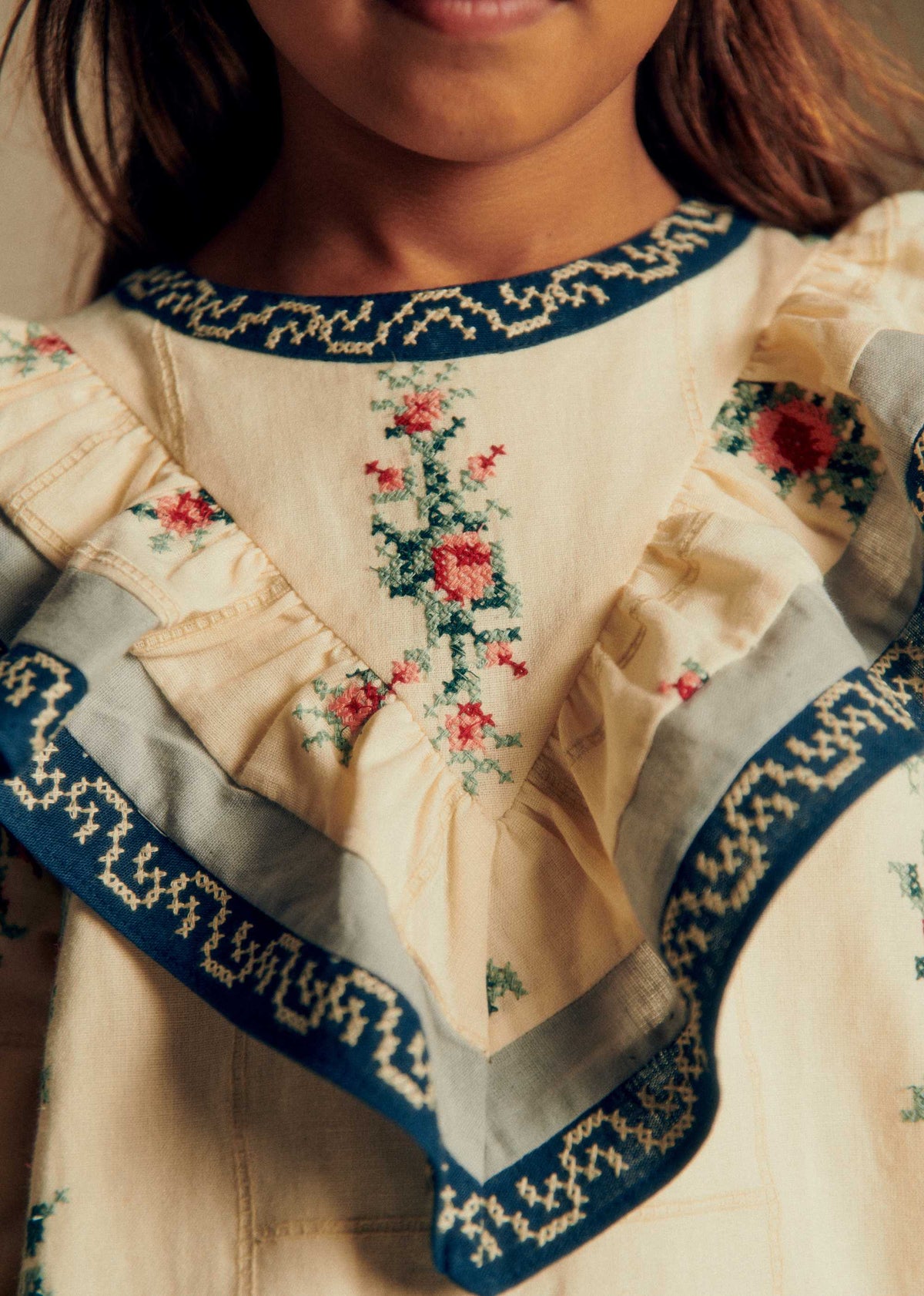 Robe Francyna - Petit Sézane x Baziszt - Patchwork Bico Ecru Bleu