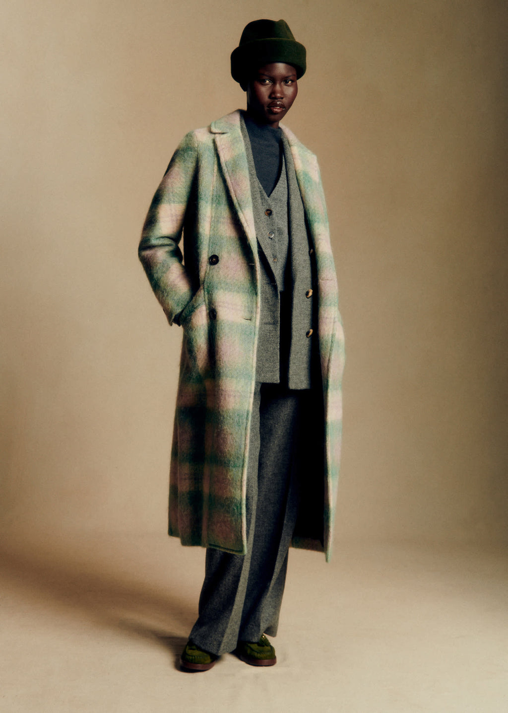 Manteau Viktor - Carreaux Beige et Vert