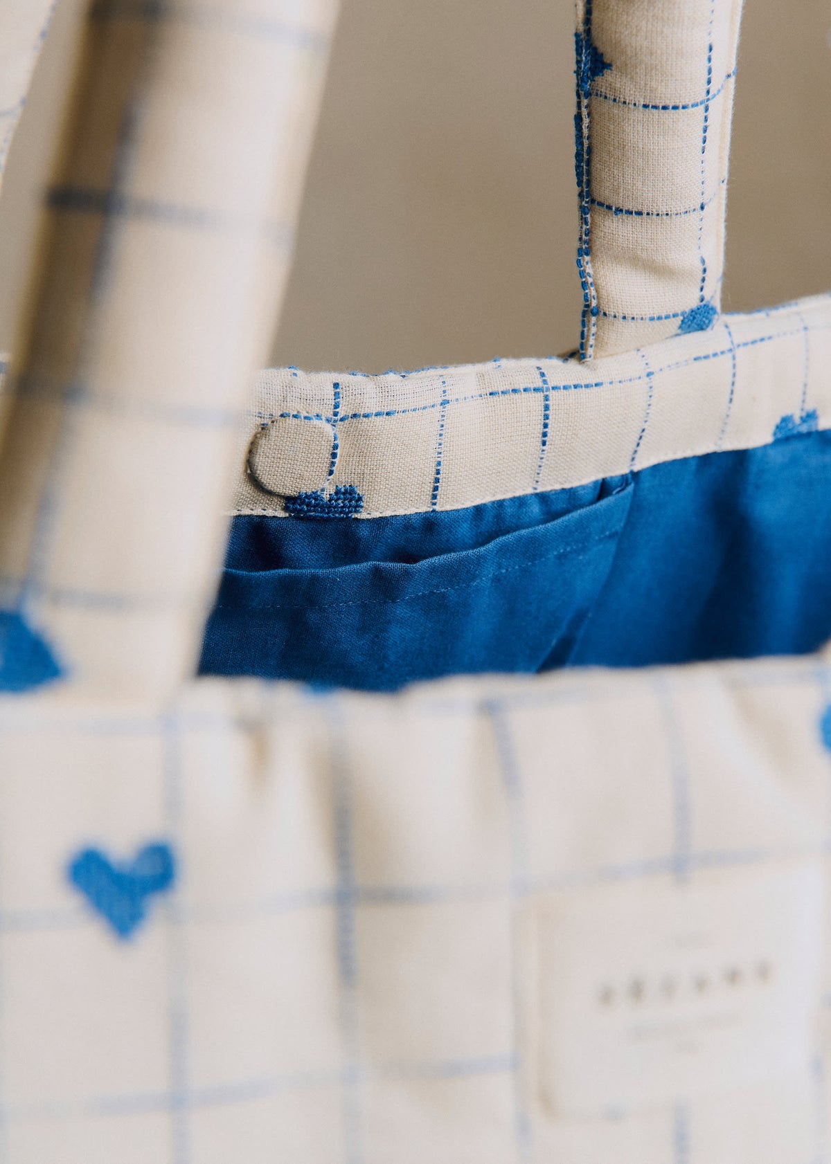 Cabas - Broderie Coeurs Bleu Vintage