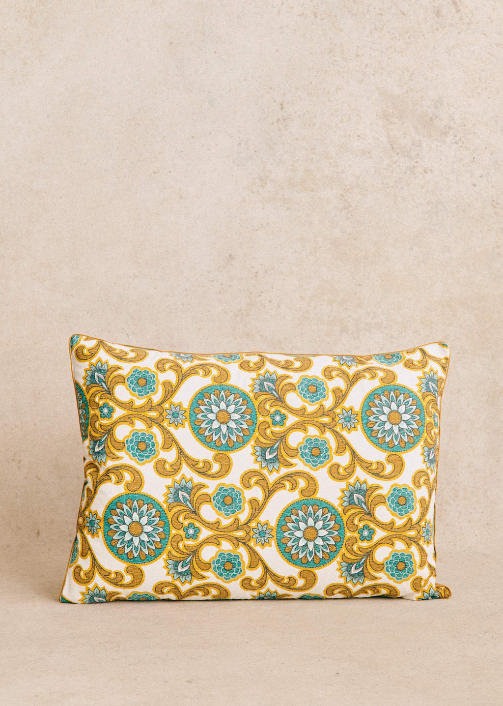 Coussin vintage velours caramel - Très grand modèle - Imprimé graphique