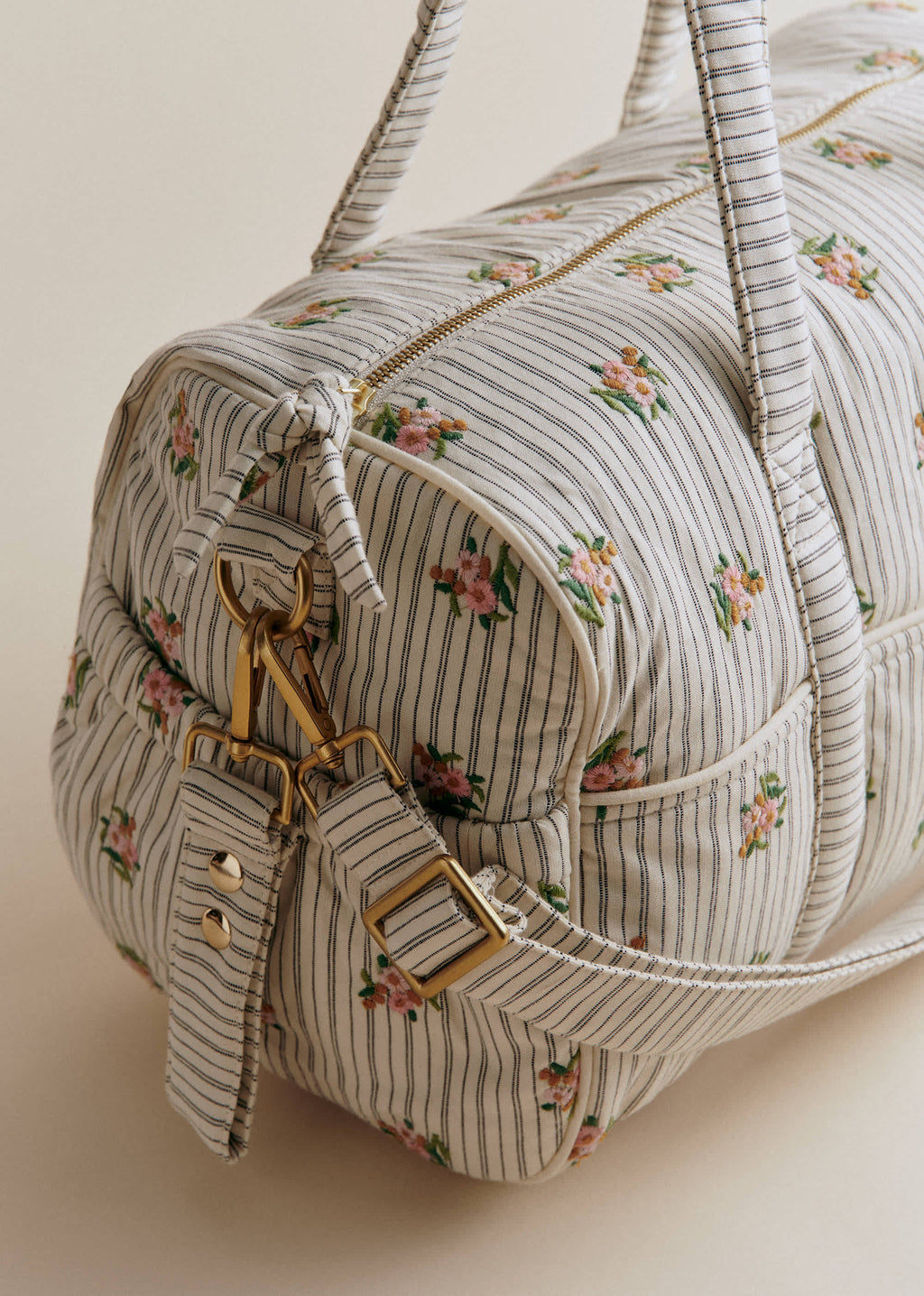 Sac à langer bowling - Rayures Broderie Fleurs