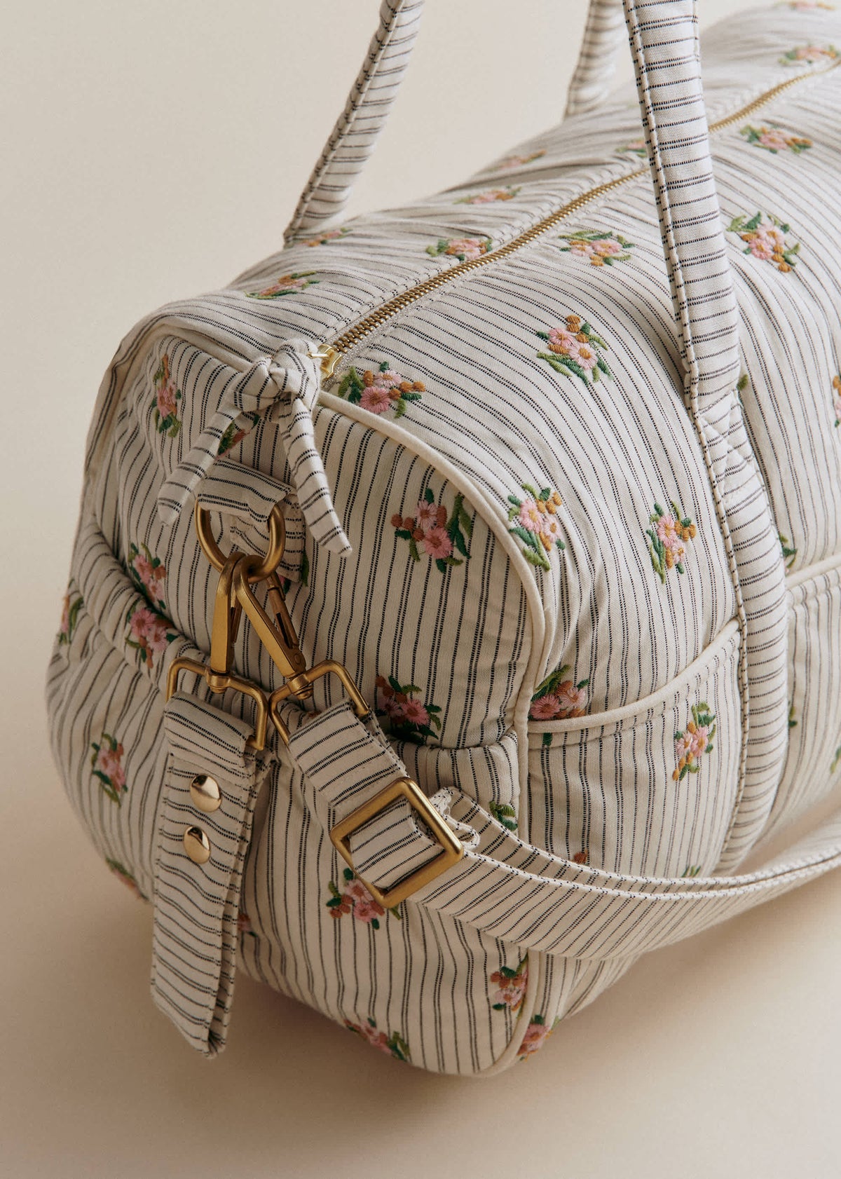 Sac à langer bowling - Rayures Broderie Fleurs
