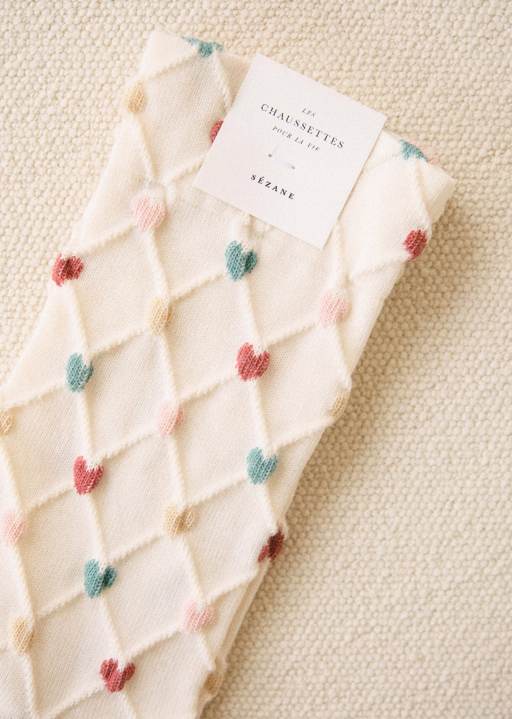 Chaussettes Eva - Ecru / Coeurs Multico