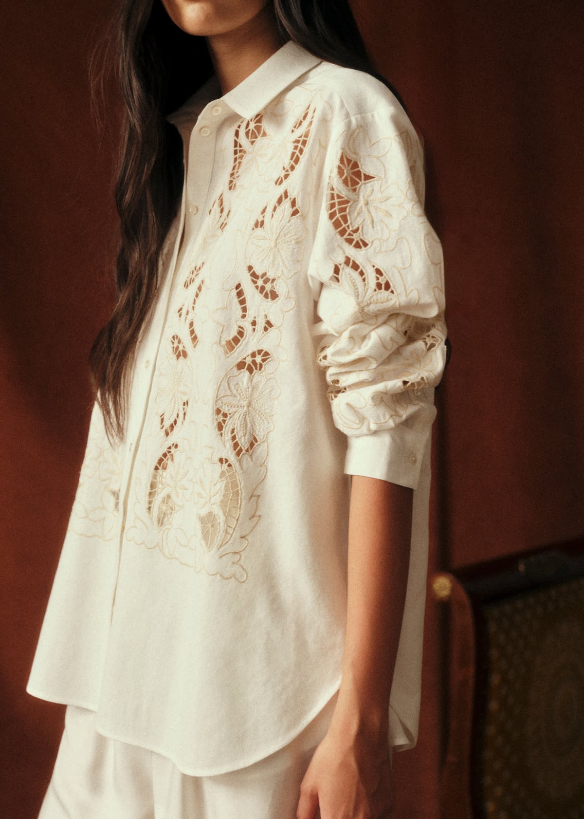 Chemise Maxy - Sézane x Baziszt - Frise Crème Fond Ecru