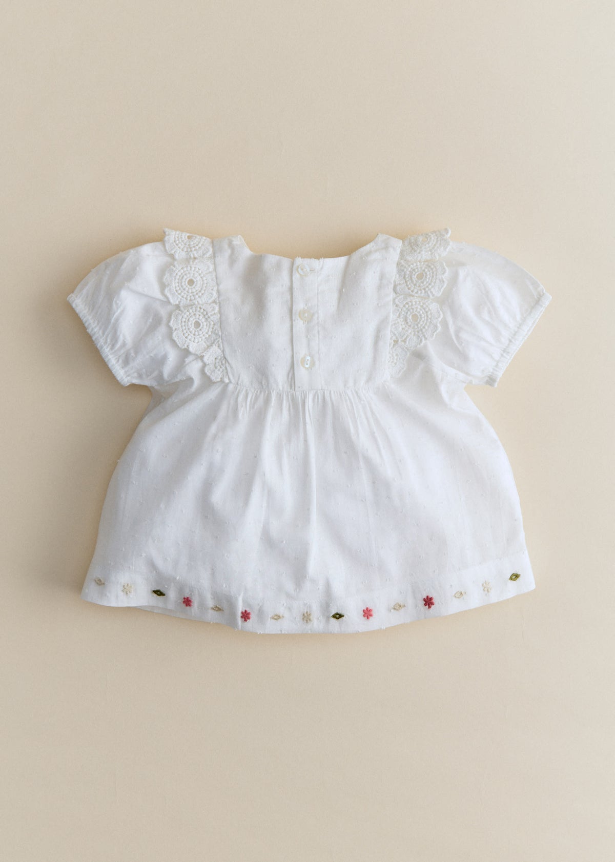 Blouse Joanna - Broderie Contrastée Tricolore Fond Ecru