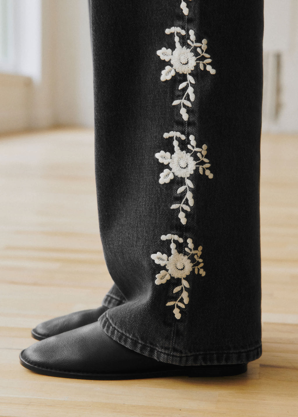 Pantalon Valentin - Sézane x SEA NY - Broderie Écru Fond Gris