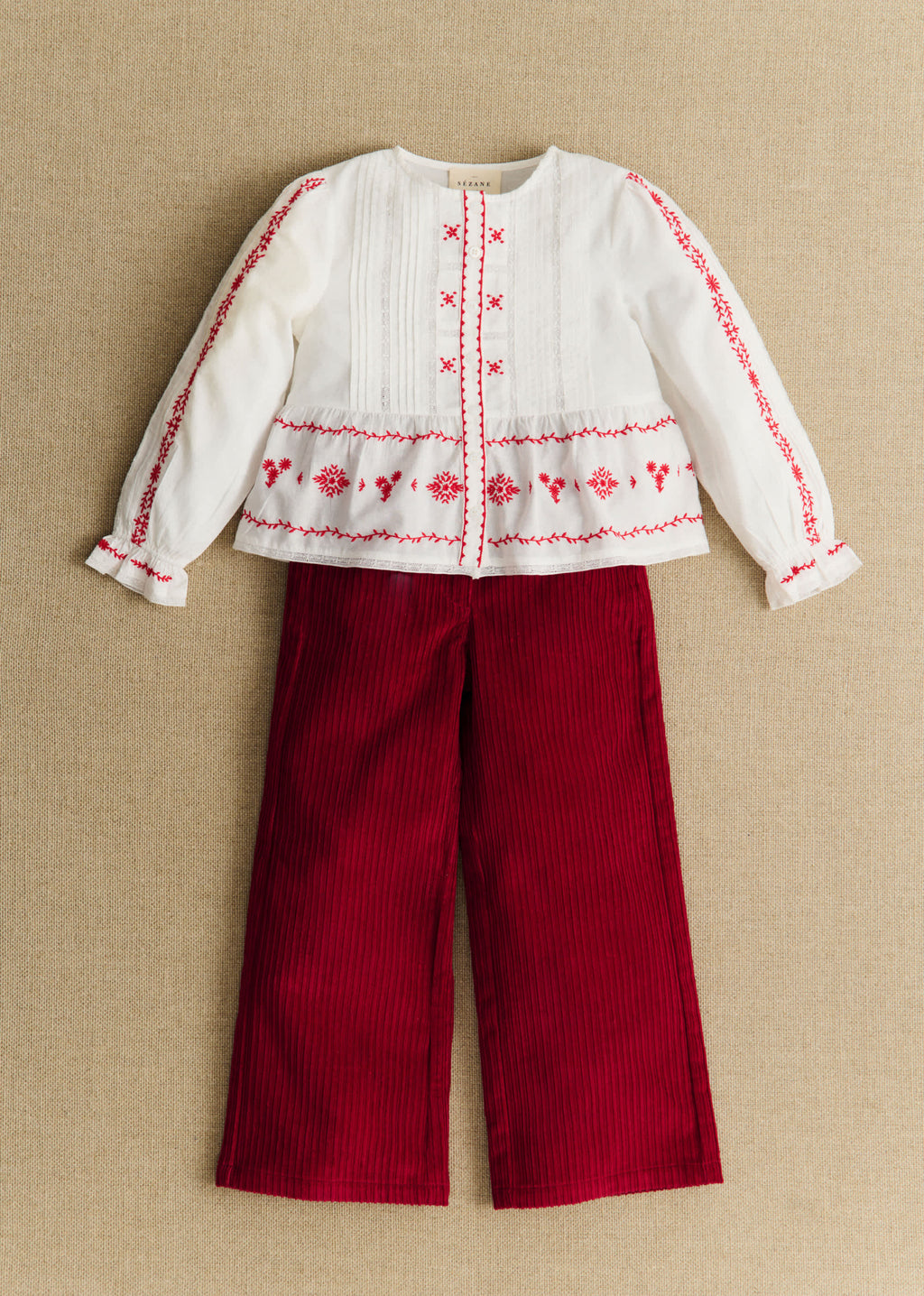 Chemise Charlina - Blanc / Broderie Rouge