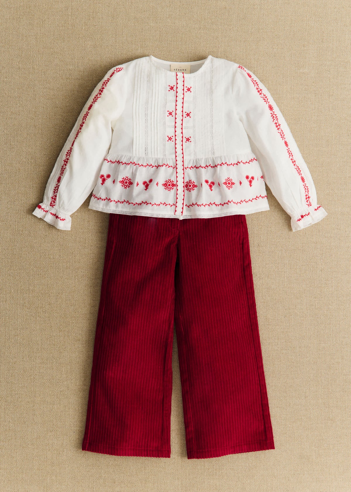 Chemise Charlina - Blanc / Broderie Rouge