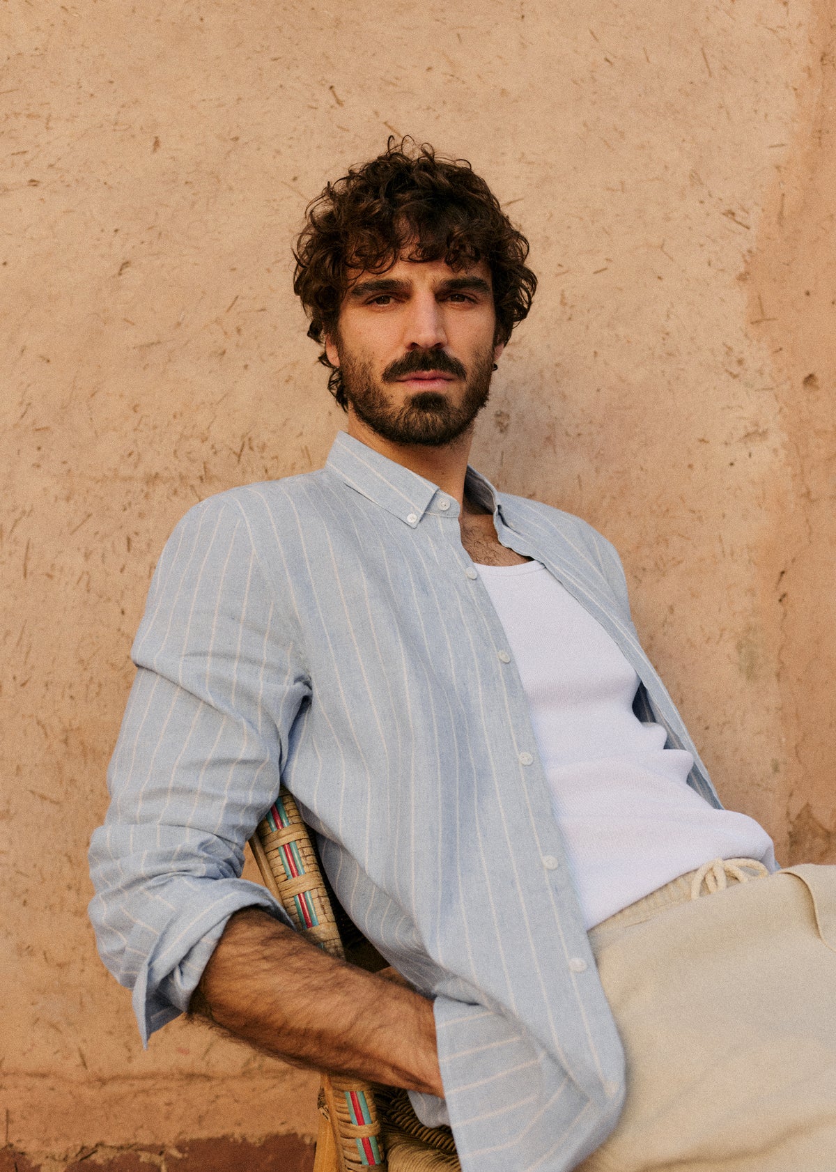 Chemise Charlie Coton Lin - Bleu Ciel Rayures Blanches