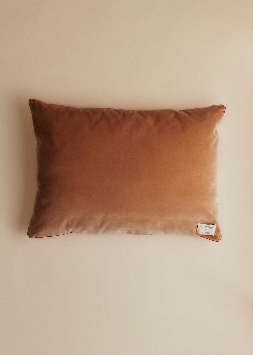 Coussin vintage velours beige - Très grand modèle - Imprimé Bouquet Floral Fond Rouge