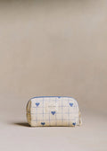 Trousse de beauté - Broderie Coeurs Bleu Vintage