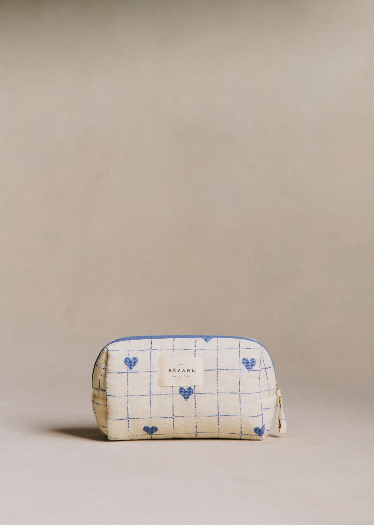 Trousse de beauté - Broderie Coeurs Bleu Vintage