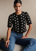 Chemise Lorna - Guipure Contrastée Noir Fleur Écru