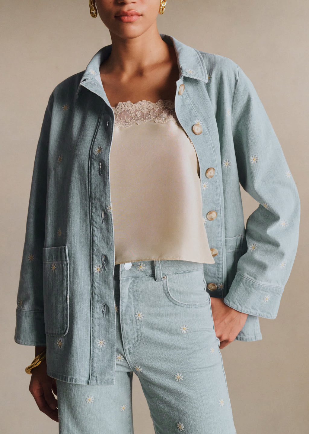 Veste Gabin - Broderie Écru Fond Bleach