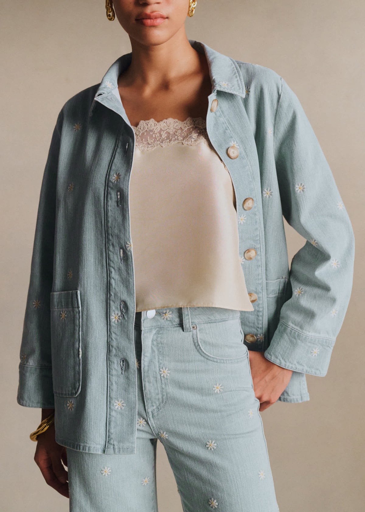 Veste Gabin - Broderie Écru Fond Bleach