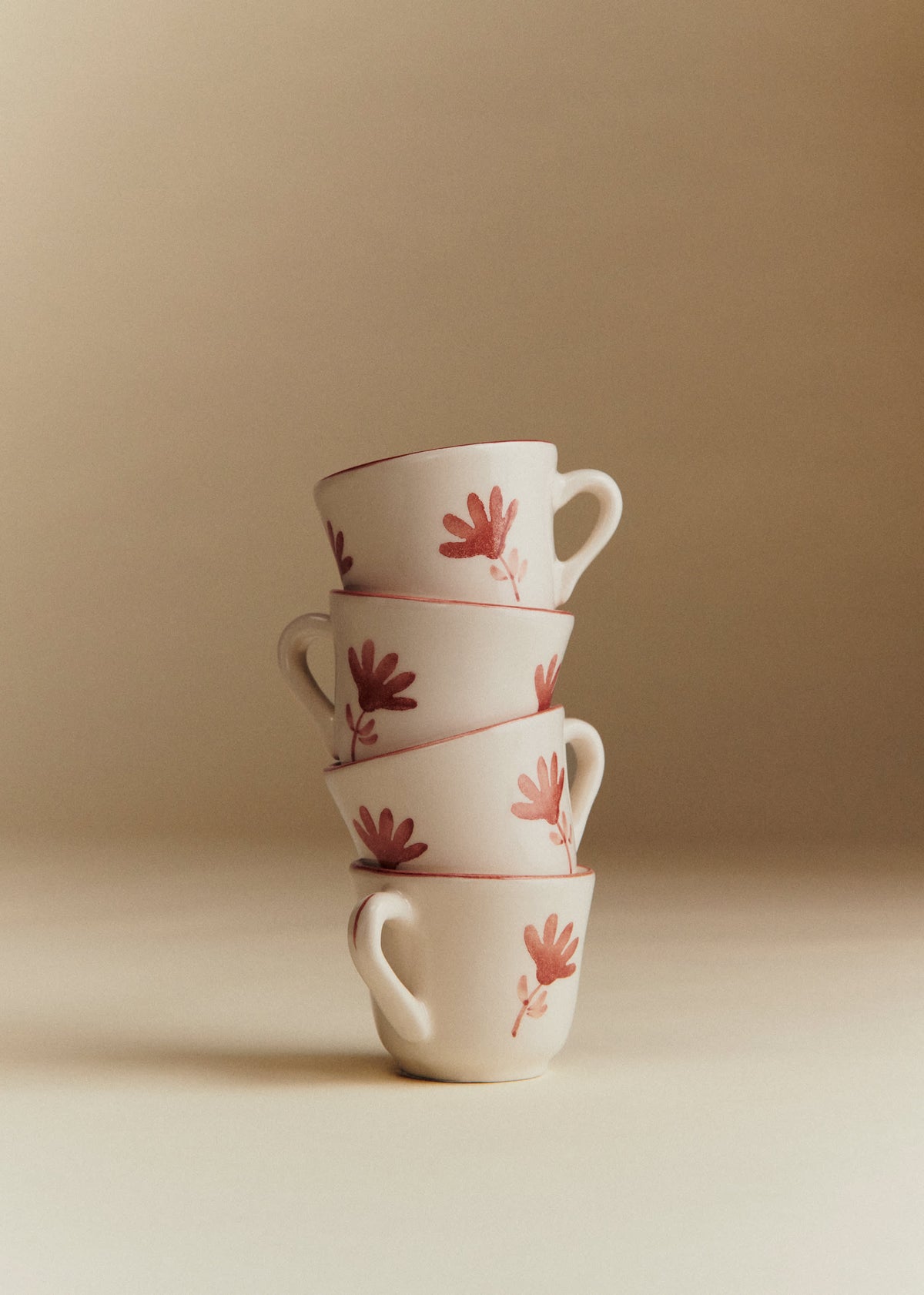 Coffret de 4 tasses expresso - Petite Fleur - Terre De Sienne