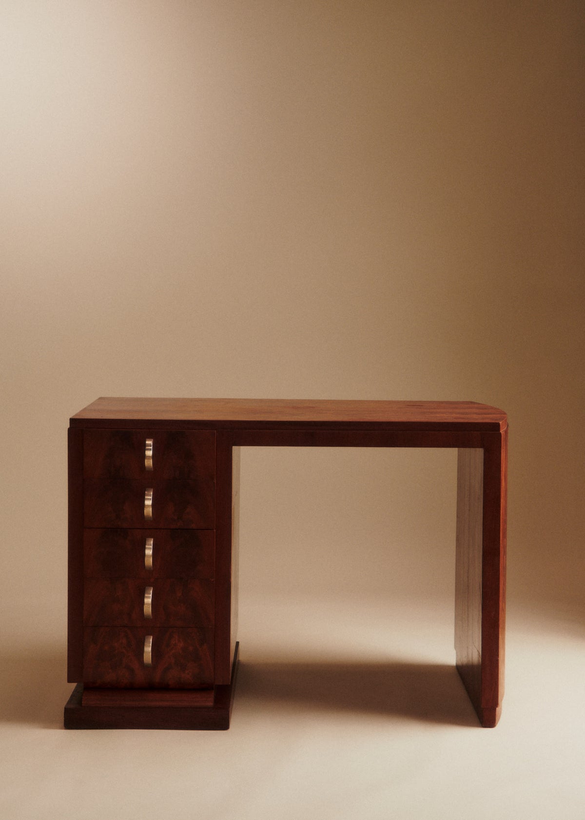 Bureau vintage en placage de ronce d'acajou - Placage de ronce d'acajou