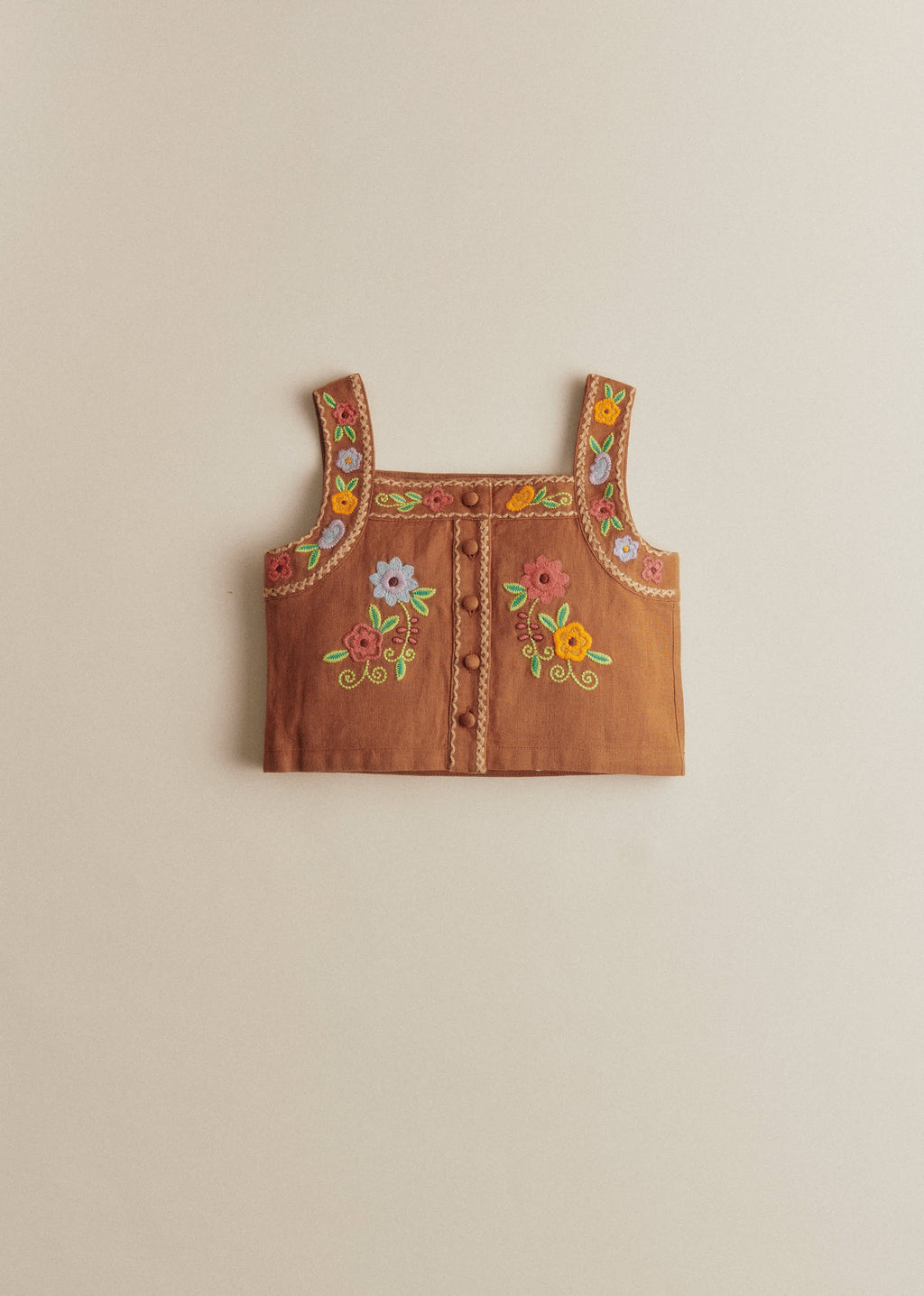 Top Paloma - Broderie Contrastée Fond Marron