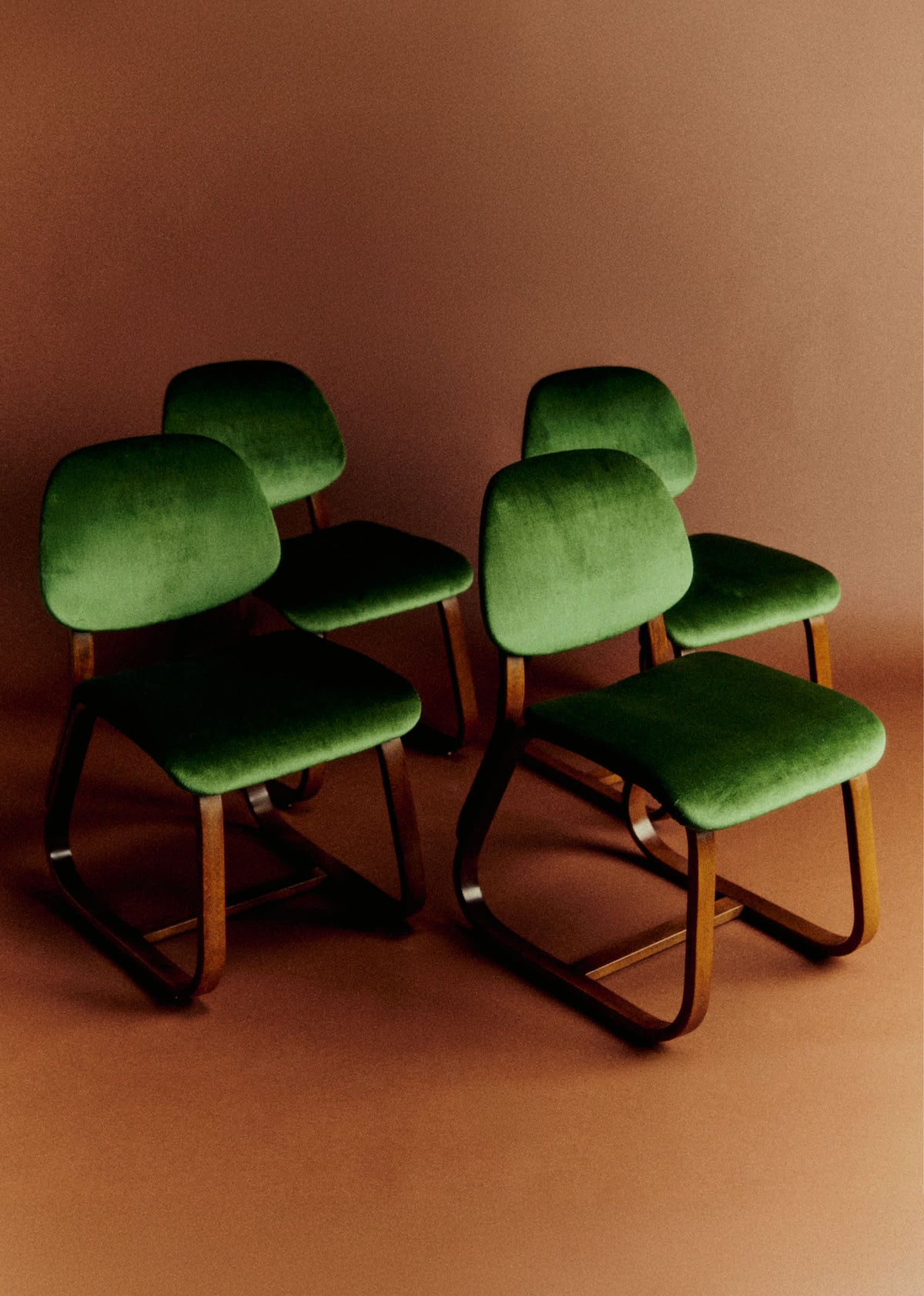Lot de 4 chaises vintage velours vertes - Velours