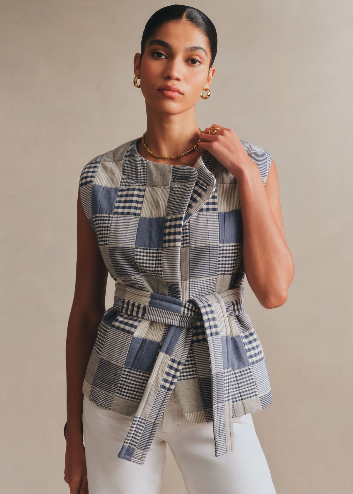 Veste Sebastine - Patchwork Carreaux Bleu