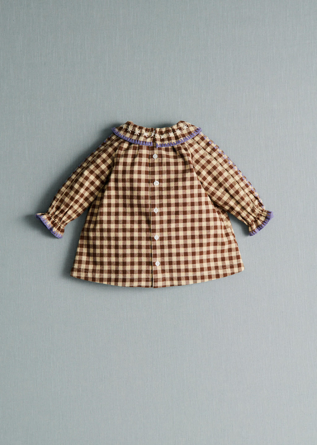 Robe Hélo - Vichy Marron Broderies Lila